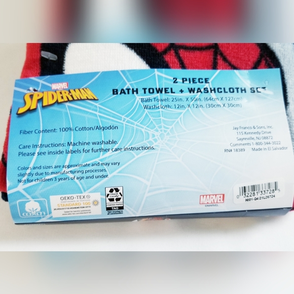 NEW Marvel Spiderman 2-Piece Bath Towel & Washcloth Set - Picture 6 of 7
